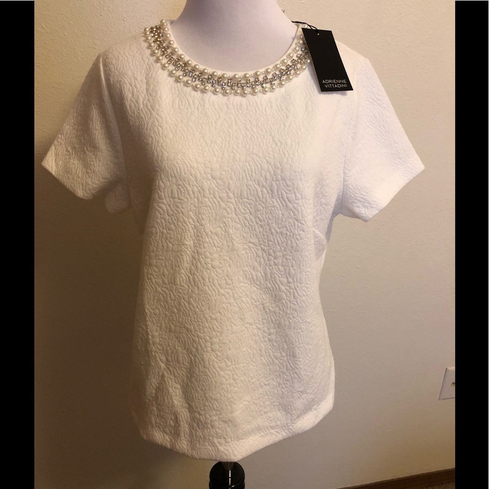 Beautiful pearl and crystal neck textured shirt